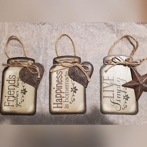 Rustic Brown and Cream Hanging Mason Jar Decor Set
